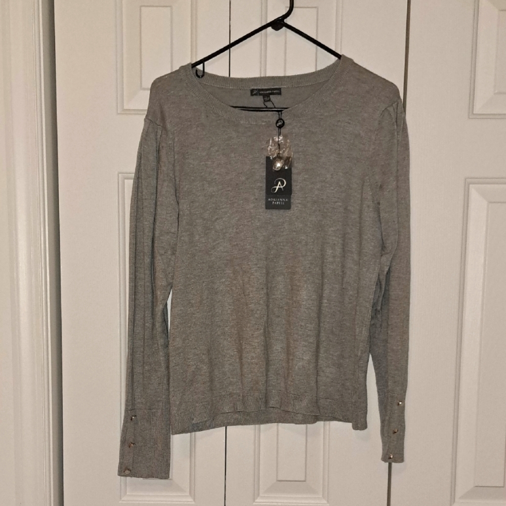 Adrianna Pappell Heather Grey Pleated Puff Sleeve Sweater/NWT - Size Large